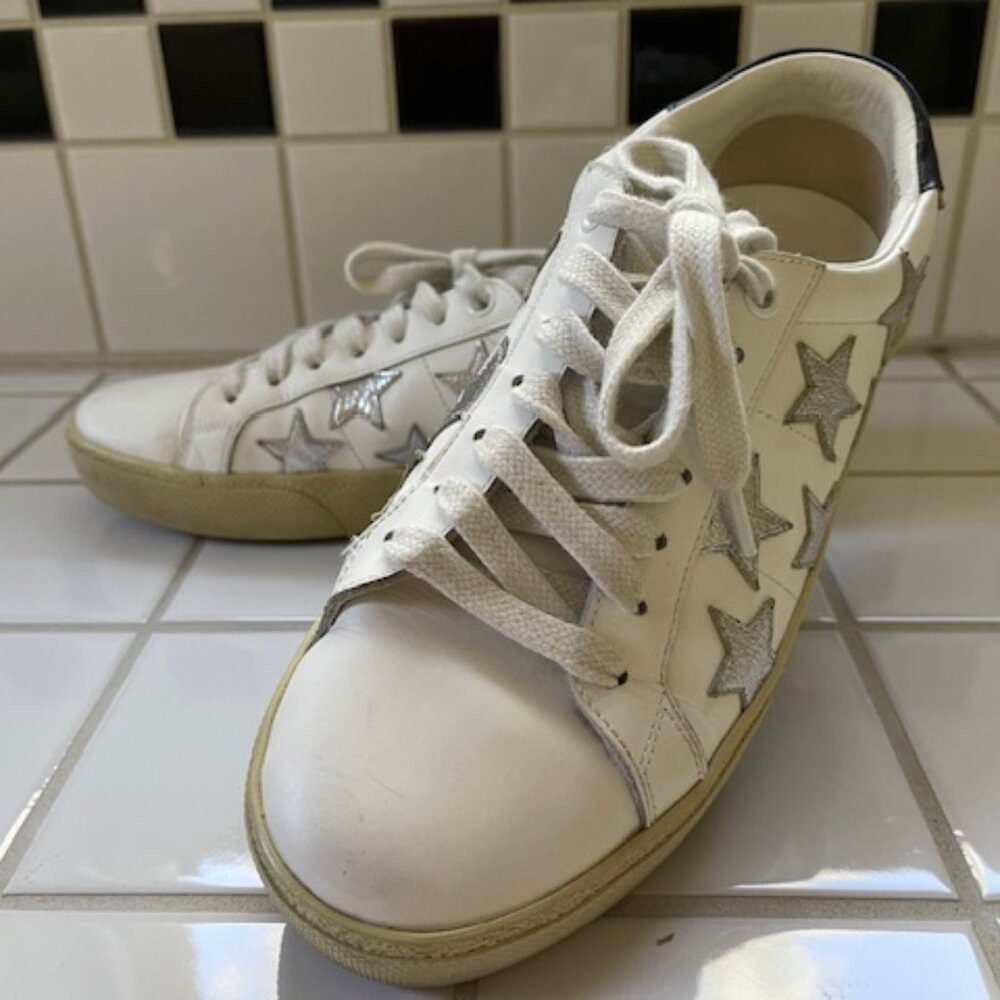 YSL Saint Laurent Low Top Sneakers with silver stars, size 38.5 women